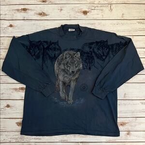 Vintage San Segal Sportswear Wolf Graphic Long Sleeve Tee Shirt